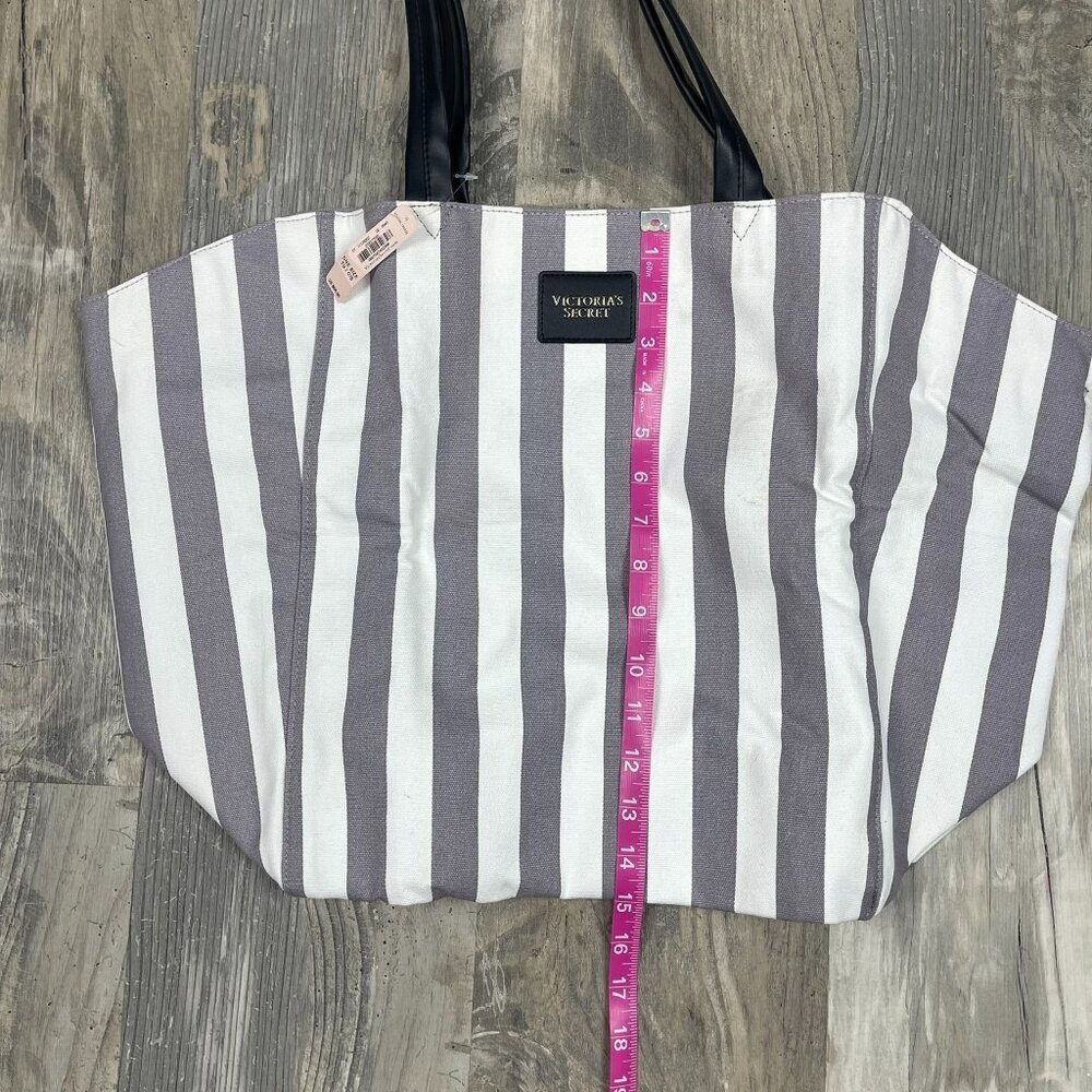 NEW Victoria's Secret Striped Tote Bag White Gray Black NWT Purse - Picture 5 of 6